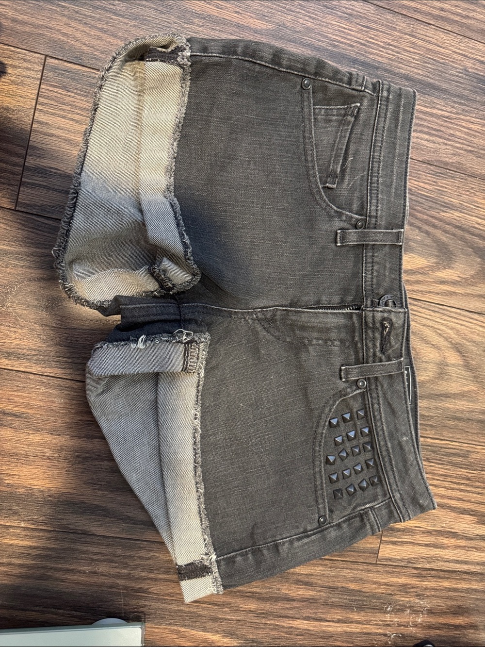 Volcom Black Washed Denim Jean Shorts with Stud Accent